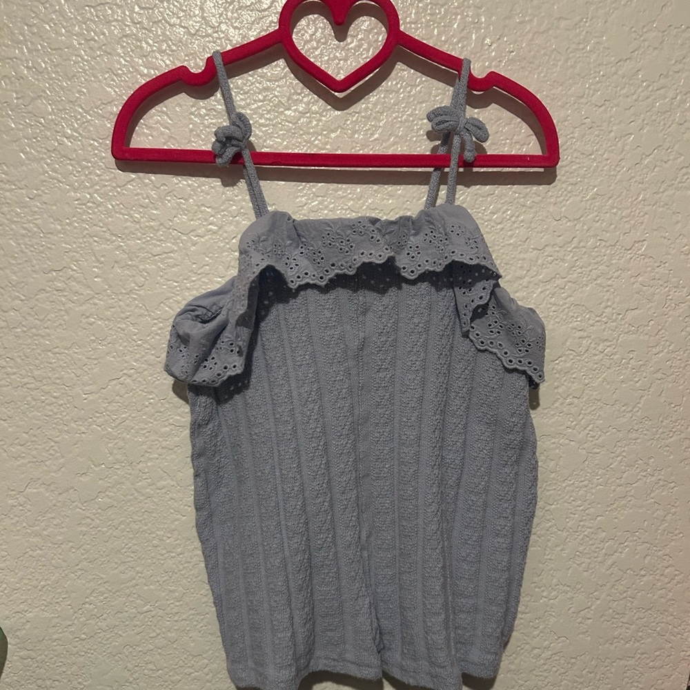 Zara Soft Blue Eyelet Trim Romper